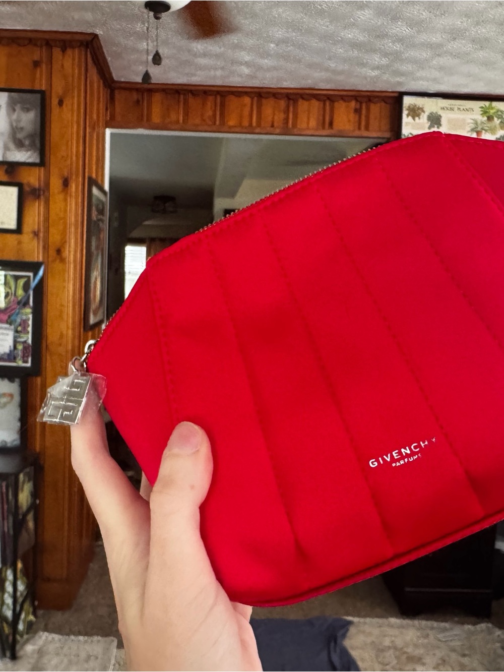 Givenchy Red Quilted Toiletry Pouch with Silver Logo Charm